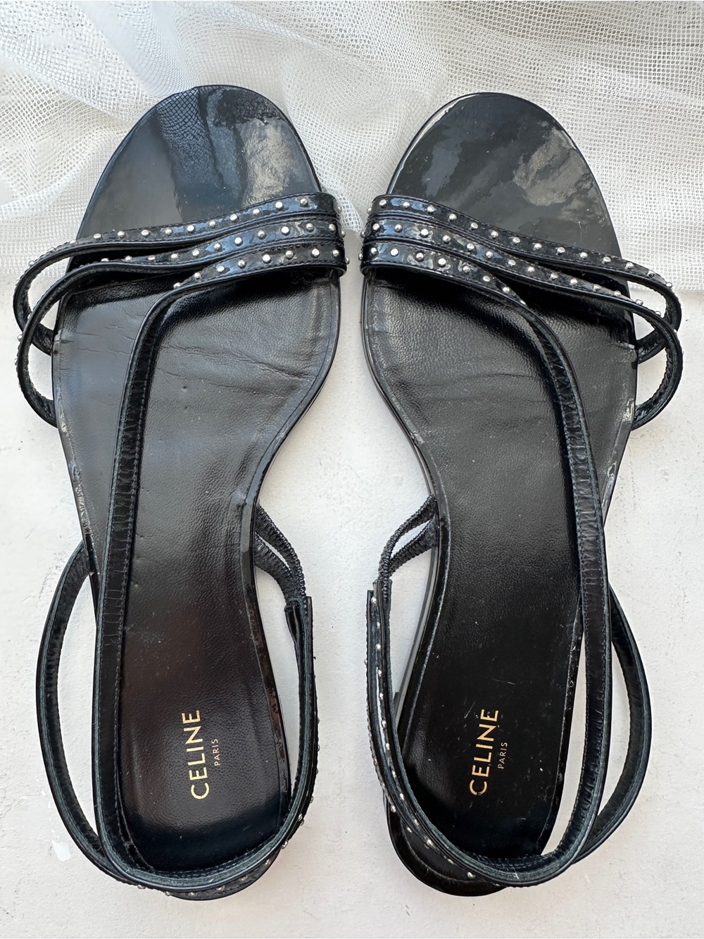 CELINE Black Studded Leather Slingback Sandals 36.5 US 6.5